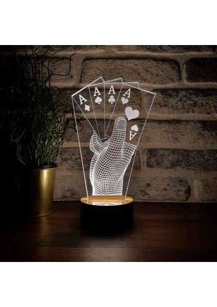 Poker LED Masa Lamba Tasarımı Ahşap Taban 7 Farklı Işık Renkli