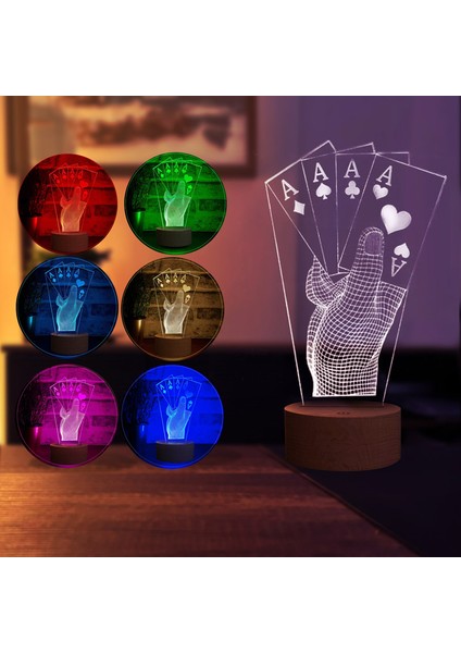 Poker LED Masa Lamba Tasarımı Ahşap Taban 7 Farklı Işık Renkli fiyatları
