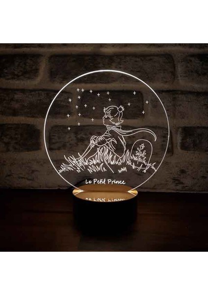 Küçük Prens Le Petit Prince LED Lamba Ahşap Taban 7 Farklı Işık Renkli