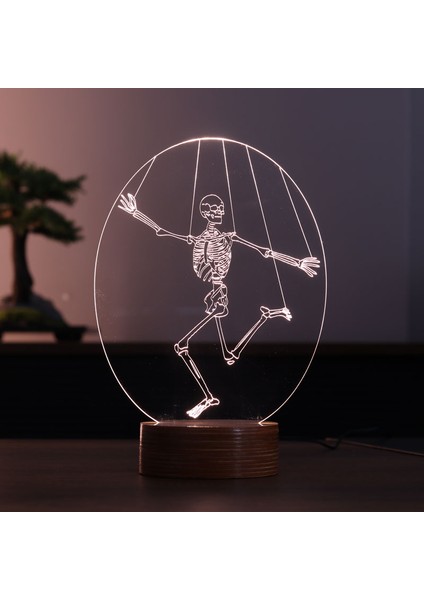 Iskelet LED Masa Lambası Ahşap Taban 7 Farklı Işık Renkli
