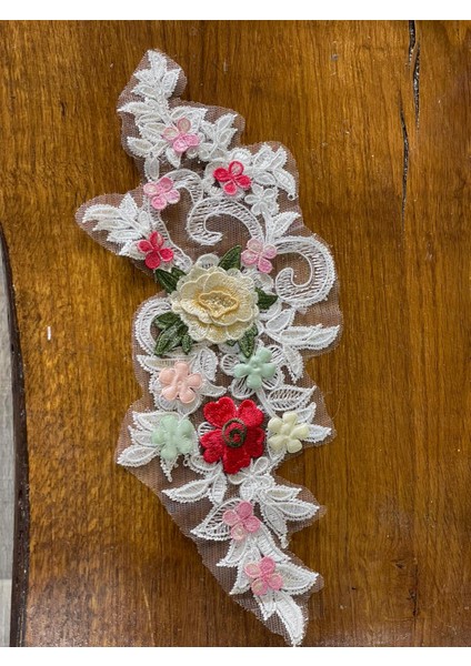 37X14 cm Güpür Nakış Işleme Çiçekli Aplike Arma Dikiş ve Hobi Aksesuarı