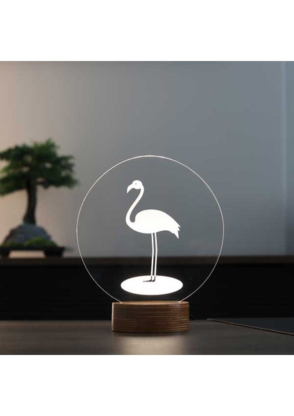 Flamingo LED Masa Lambası Ahşap Taban 7 Farklı Işık Renkli