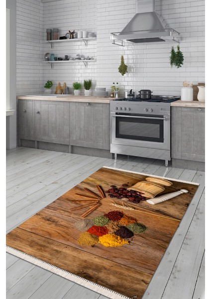 Modern Baharat Temalı Mutfak Halısı Kolay Temizlenebilen Kaymaz Taban Halı