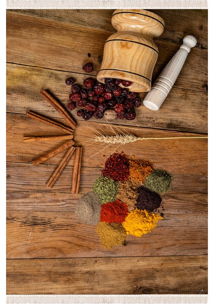 Modern Baharat Temalı Mutfak Halısı Kolay Temizlenebilen Kaymaz Taban Halı