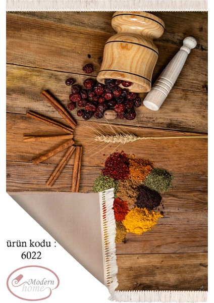 Modern Baharat Temalı Mutfak Halısı Kolay Temizlenebilen Kaymaz Taban Halı
