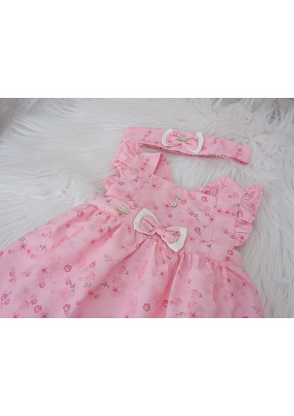 Patik Bandana Çorap Külot Kız Bayramlık Elbise Kutulu 5'li Set Pembe 11727