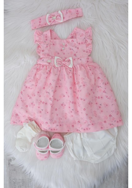 Patik Bandana Çorap Külot Kız Bayramlık Elbise Kutulu 5'li Set Pembe 11727 fırsatları