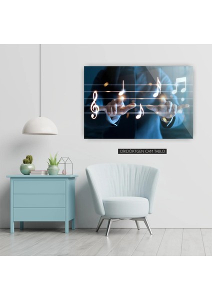 Müzik Notaları Cam Tablo