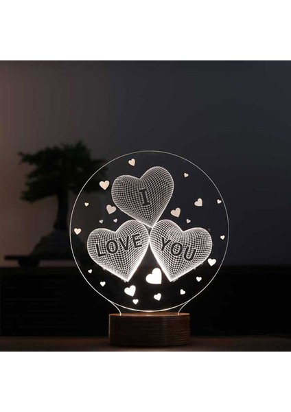 I Love You Figürlü Dekoratif Hediye Led Masa Lambası | 7 Işık Rengi | Ahşap Taban