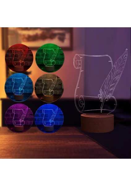 Mektup LED Masa Lambası Ahşap Taban 7 Farklı Işık Renkli