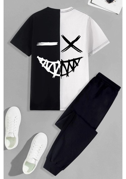 Çocuk Cartoon Face Baskılı Alt - Üst Eşofman Takımı