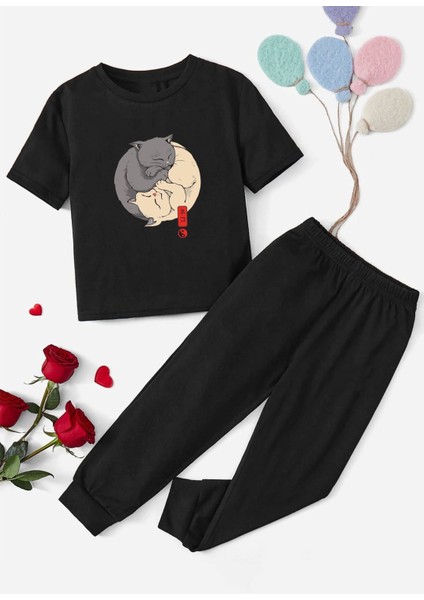 Çocuk Kedi Alt - Üst Eşofman Takımı