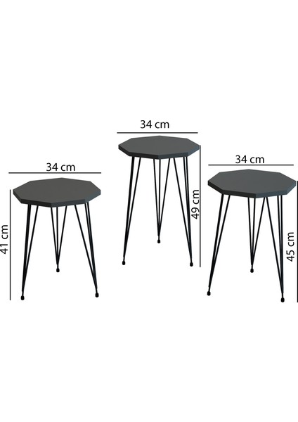 3'lü Zigon Sehpa Sekizgen Model Zigon Sehpa Metal Tel Ayak