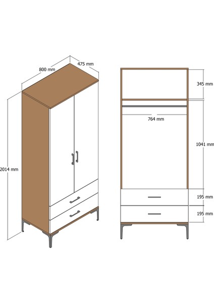 Variant Mobilya Kumsal 2 Kapılı (T) Gardrop - Lidya / Lidya