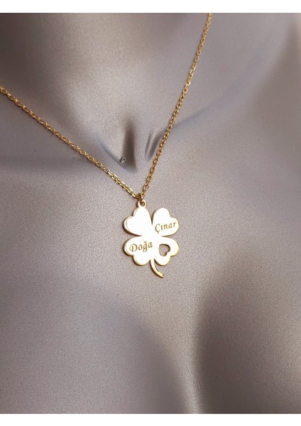 Gümüş Isimli Yonca Kolye 4 Yapraklı Yonca Kolye modelleri