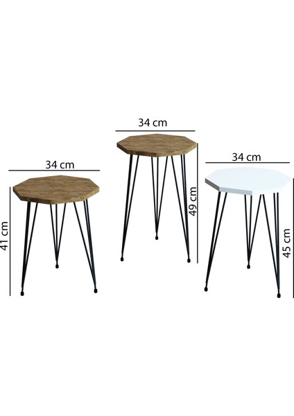 3'lü Zigon Sehpa Sekizgen Model Zigon Sehpa Metal Tel Ayak