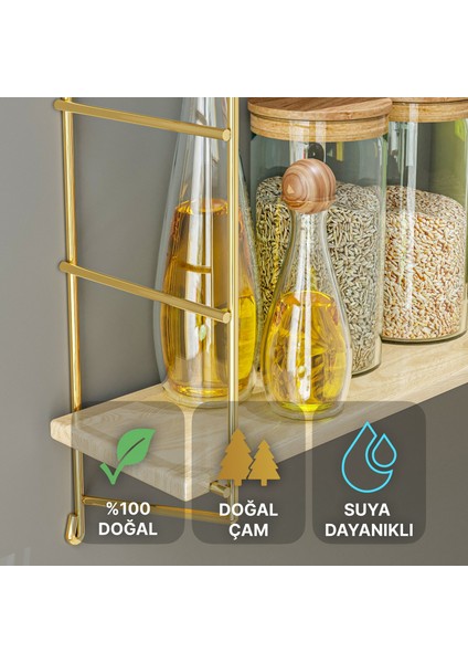 Duvar Rafı Masif Doğal Ahşap Büyük Boy Geniş 2 Katlı Gold Kitaplık Terek Mutfak Rafı Banyo Rafı modelleri