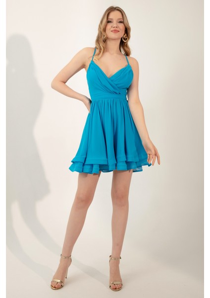 Kadın Indigo Askılı Mini Abiye Elbise