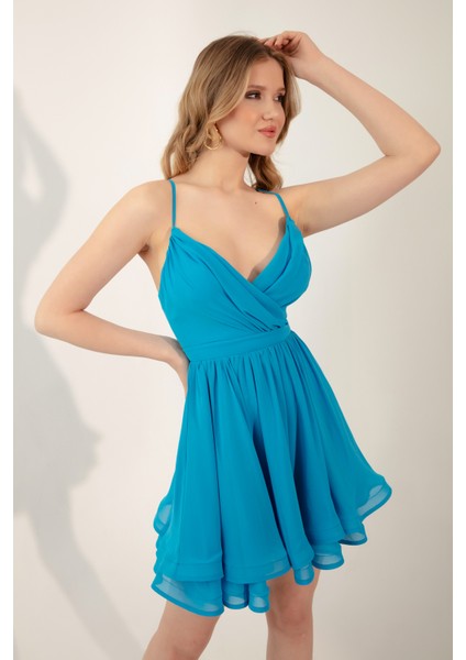 Kadın Indigo Askılı Mini Abiye Elbise modelleri