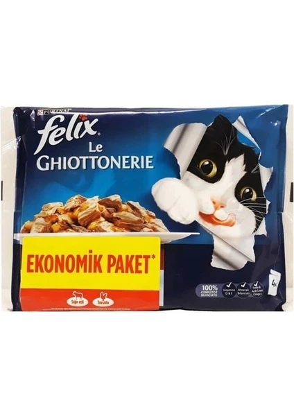 Kedi Maması Sığır Etli & Tavuklu Ekonomik Paket (4X85GR) x 12 Adet