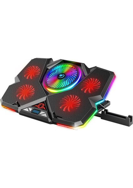 Telefon Tutuculu 12 Rgb Işık Modlu LCD Ekran Yükseklik Ayarlı Fan Kontrollü Oyuncu Notebook Soğutucu