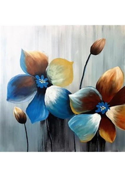 Mavi- Kahverengi Renkli Çiçekler Pixart Sanat Elmas Mozaik Tablo Diamond TÜRKIYE57*58