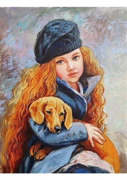 Köpek ve Kızıl Saçlı Çocuk Pixart Sanat Elmas Mozaik Tablo Diamond Türkiye 40*53