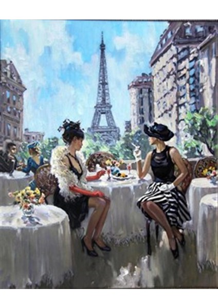 Paris Manzaralı Buluşma Pixart Sanat Elmas Mozaik Tablo Diamond Türkiye 48*58