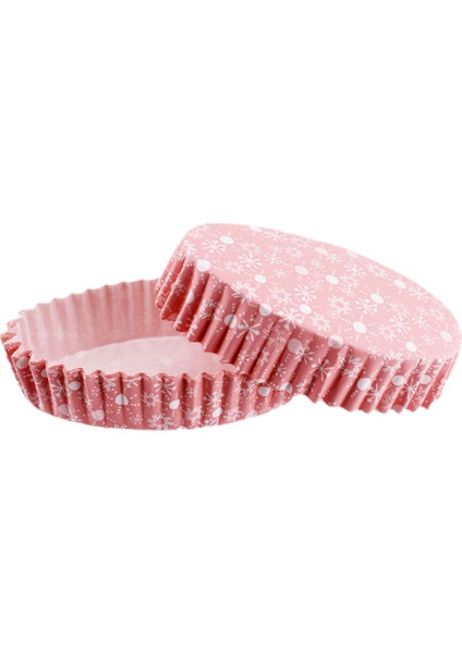 Cupcake Kalıbı Pet Kapsül Oval Model Kek Kalıbı (100 Adet) F11 Kar Desenli Pembe