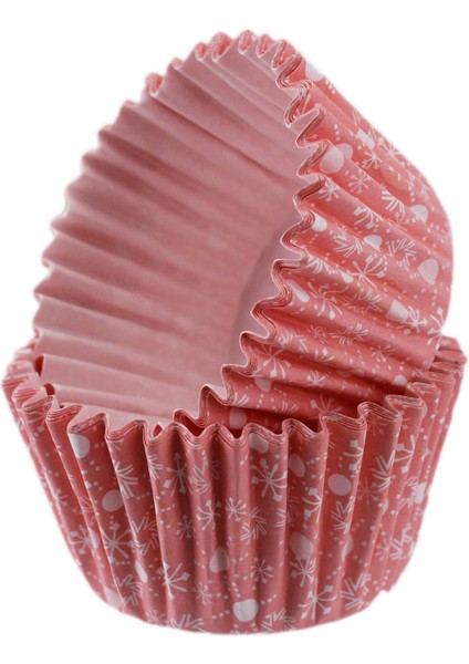 Cupcake Kalıbı Pet Kapsül Kek KALIBI48X34 mm (100 Adet) Kar Desenli Pembe