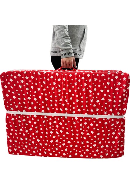 Tek Kişilik Katlanır Yer Yatağı Sünger Yatak Kırmızı Yıldız 80X180 Cm-6 cm