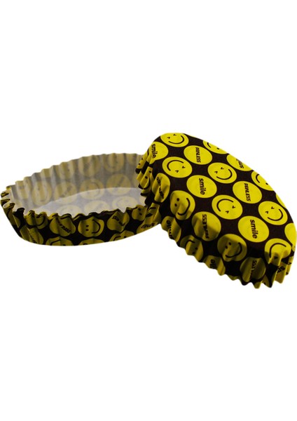 Cupcake Kalıbı Pet Kapsül Oval Sarı Emoji Kek Kalıbı (100 Adet) F11