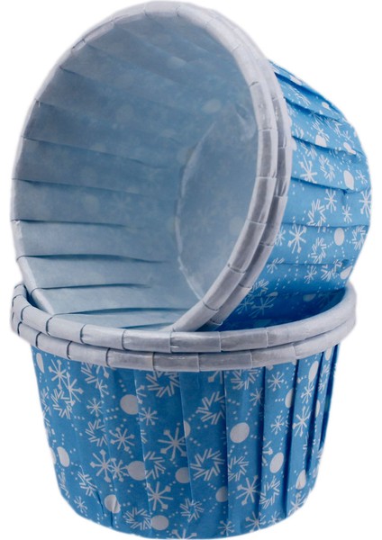 Cupcake Kalıbı Orta Boy 50*39 mm Kar Desenli (50 Adet) Kar Desenli Mavi