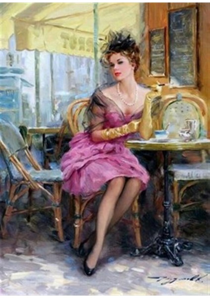 Masada Oturan Retro Kadın Pixart Sanat Elmas Mozaik Tablo Diamond Türkiye 50*68