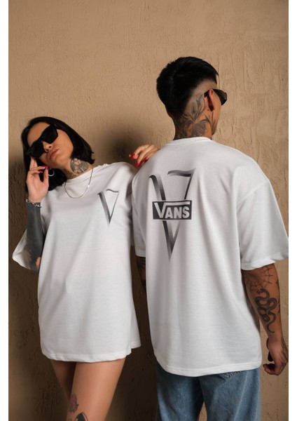 Vans Yazılı Ön ve Arka Baskı Detaylı Company Penye Oversize Beyaz Tişört