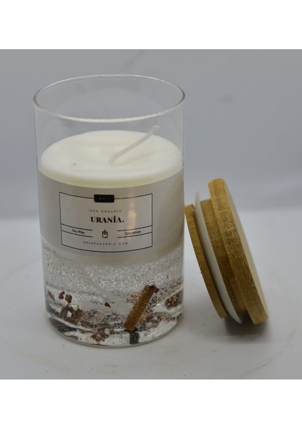 Urania | Doğal Tarçın Kokusu | %100 Doğal Soya Mum | Bambu Kapaklı Cam Kavanoz | Vegan|bambu modelleri