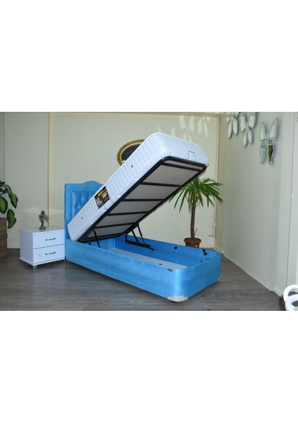 Baza-Başlık-Yatak Taytüy Turkuaz Silin Kumaş Model Metal Çelik Fırın Boya Iskelet Pamuk Ort Yatak 90*190CM El Yapım