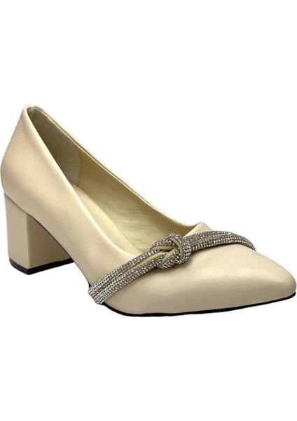 Taş Detaylı Klasik Topuklu Ayakkabı 6 Cm KREM fiyatları