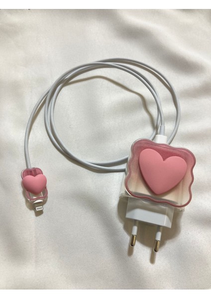 Apple Yeni Nesil Şarj Başlık ve Kablo Koruyucu Seti Pink Lovely Tasarımlı