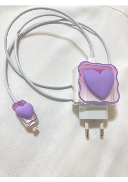 Apple Yeni Nesil Şarj Başlık ve Kablo Koruyucu Seti Purple Lovely Tasarımlı