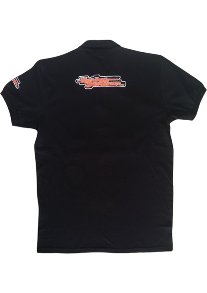 Erkek Polo Yakalı Harley Davidson Baskılı Aplikeli Kısa Kollu Siyah Tişört Etp-Hd fırsatları