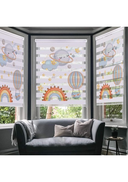 Gökkuşağı ve Gezegen Desenli Zebra Stor Perde - Trend - Yeni Sezon - Çocuk Odası - Bebek Odası - 124 fiyatları