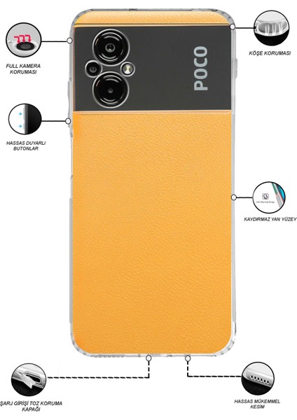 Xiaomi Poco M5 ile Uyumlu Kapak Kamera Korumalı Tıpalı Şeffaf Silikon Kılıf