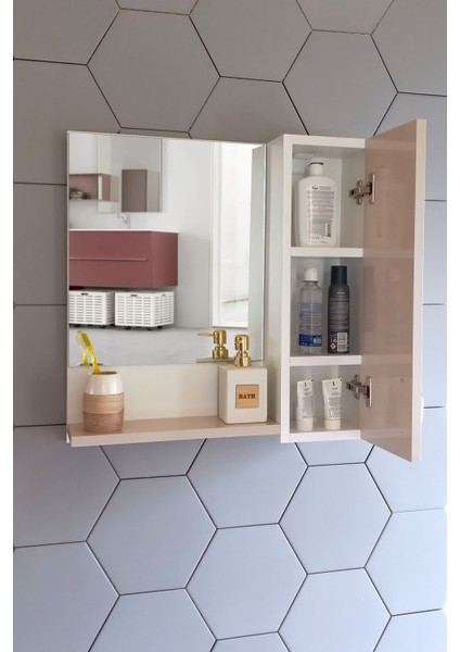 Aynalı Raflı Banyo Dolabı 60 cm Üst Modül Açık Punda-Beyaz fiyatları