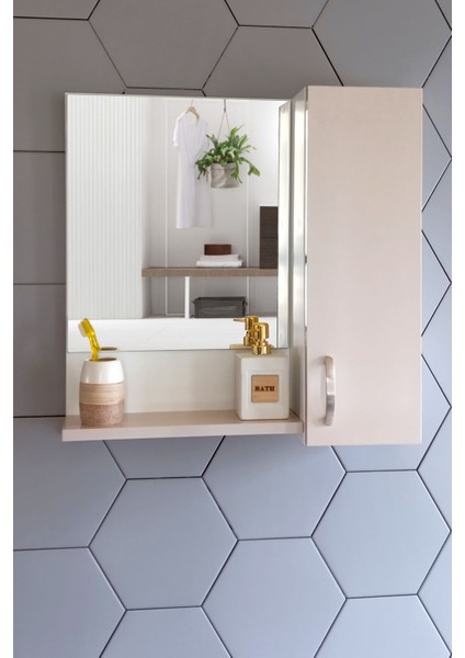 Aynalı Raflı Banyo Dolabı 60 cm Üst Modül Açık Punda-Beyaz modelleri