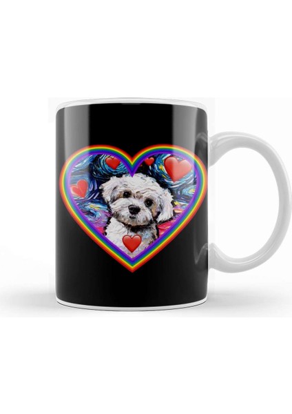 Maltipoo In A Rainbow Heart Maltipoo Mom Kupa Bardak Porselen