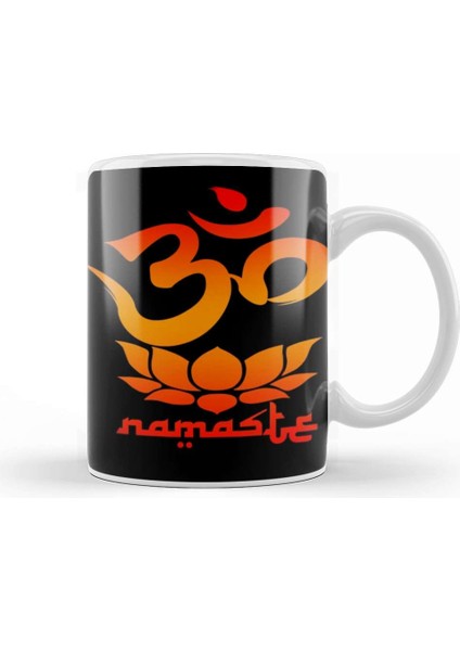 Namaste Symbol With Lotus Flower Kupa Bardak Porselen