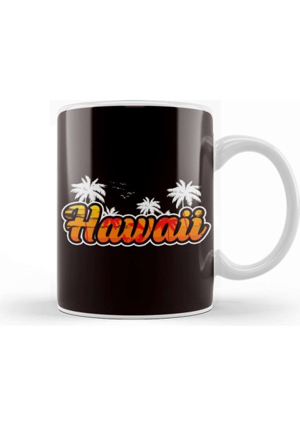 Hawaii Palm Tree Aloha Beach Ocean Island Traveler Vacation Kupa Bardak Porselen