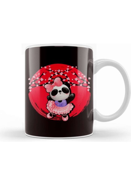 Panda Japan Flag Sakura Cherry Blossom Tree Japanese Art Kupa Bardak Porselen