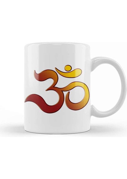 Golden Om Ohm Aum Symbol Kupa Bardak Porselen
